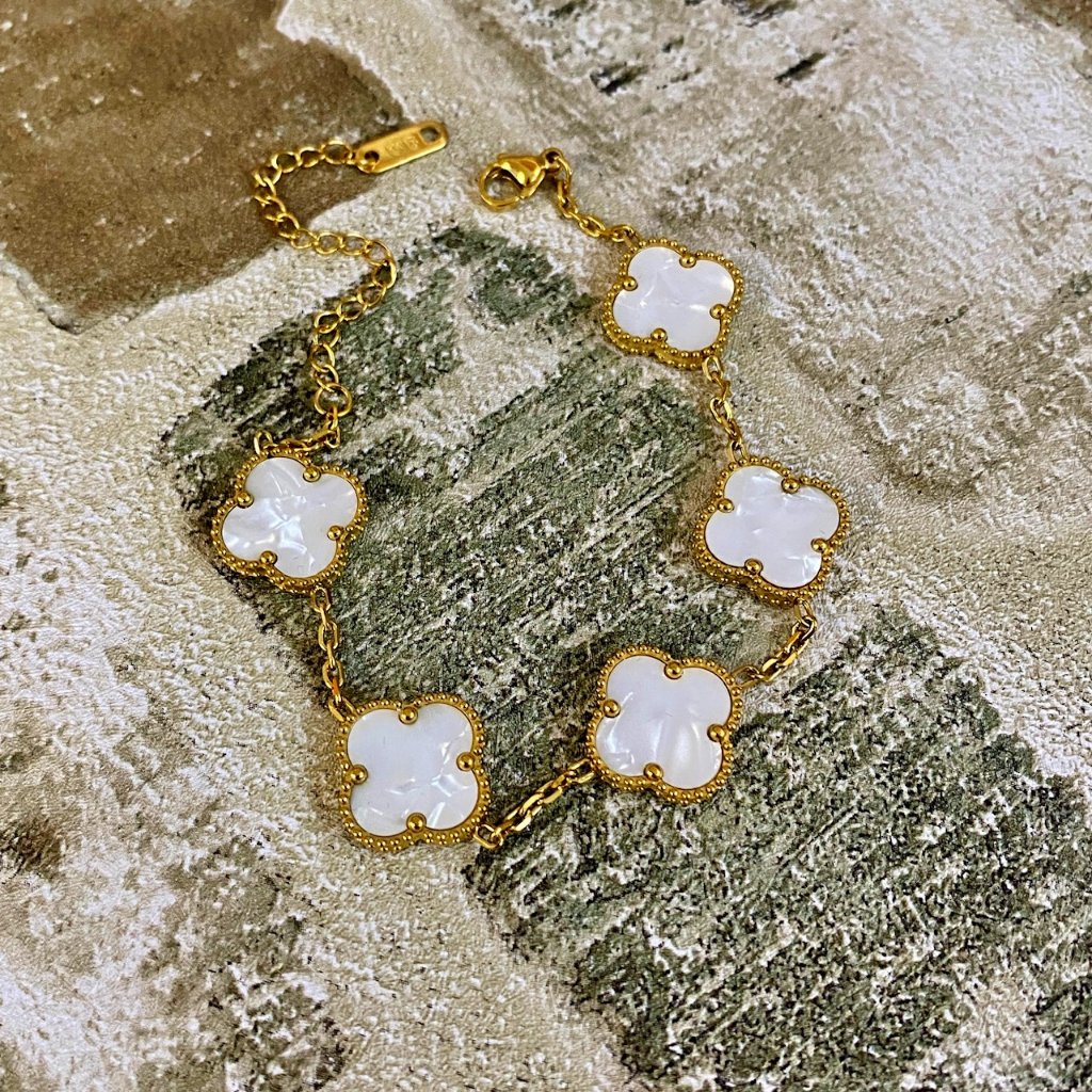 Alhambra Designer White Gold 4 Clover 5 Motif Bracelet